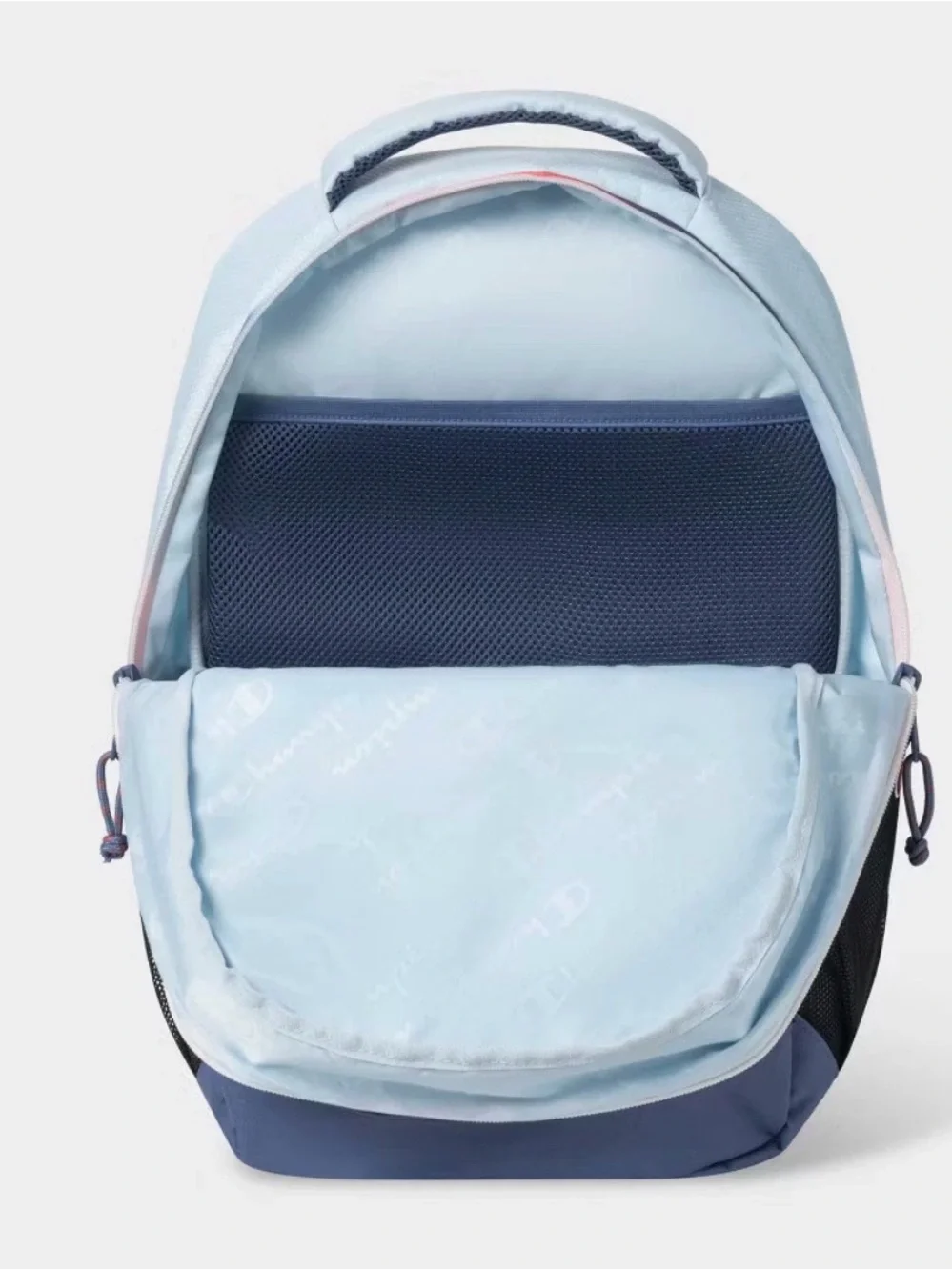 Champion Pastel Blue Backpack with Navy and Coral Accents